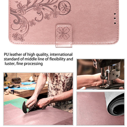 Rose gold leather-style folio cover with pressed floral pattern and stitched edges