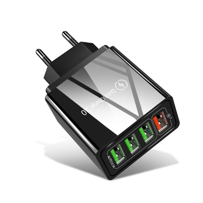 Black EU wall charger with 4 USB ports and QC 3.0 fast charging support