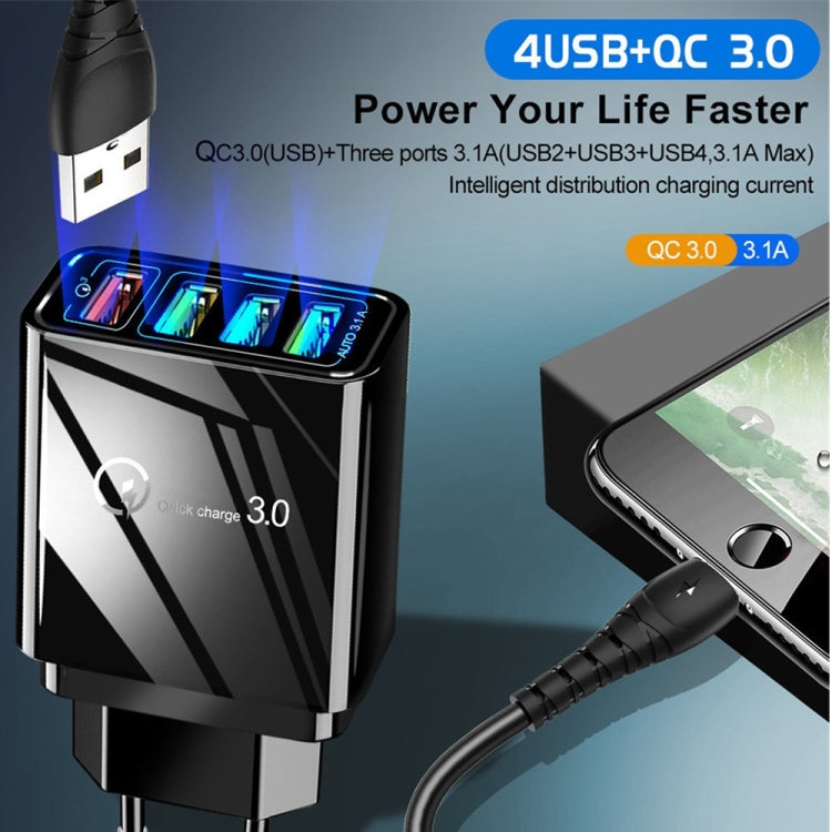 Compact black EU USB charger with multiple USB ports and QC 3.0 fast charge