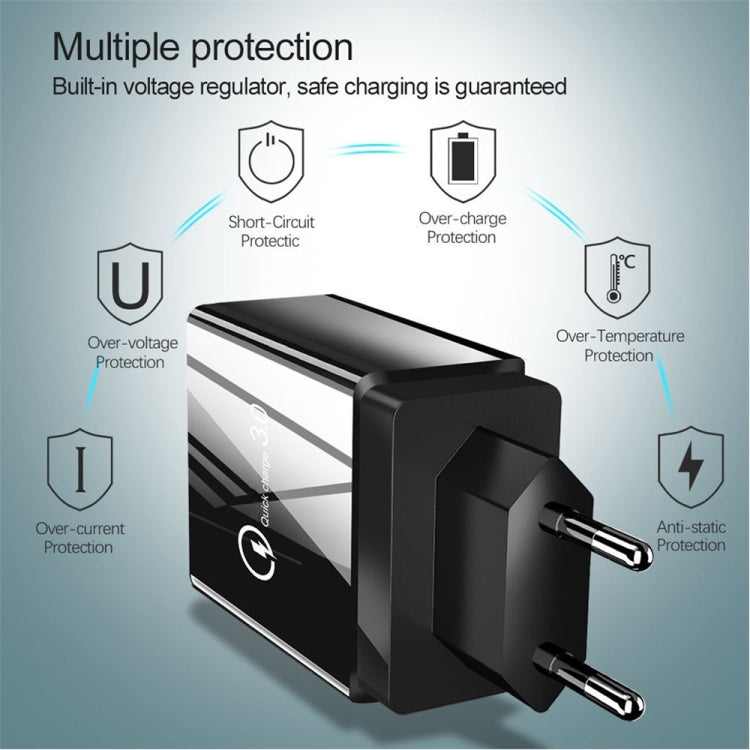 Black EU USB charger with built-in safety protection and USB ports for charging