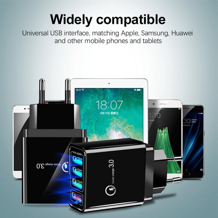 Black EU USB charger with universal compatibility and four USB ports
