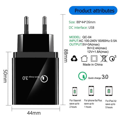 Black EU plug USB charger with quick charge 3.0 and multiple charging ports