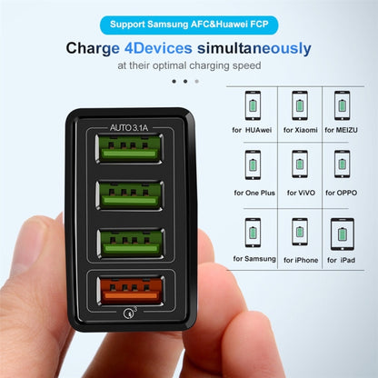 30W QC 3.0 USB + 3 USB 2.0 Ports Mobile Phone Tablet PC Universal Quick Charger Travel Charger, US Plug, US Plug