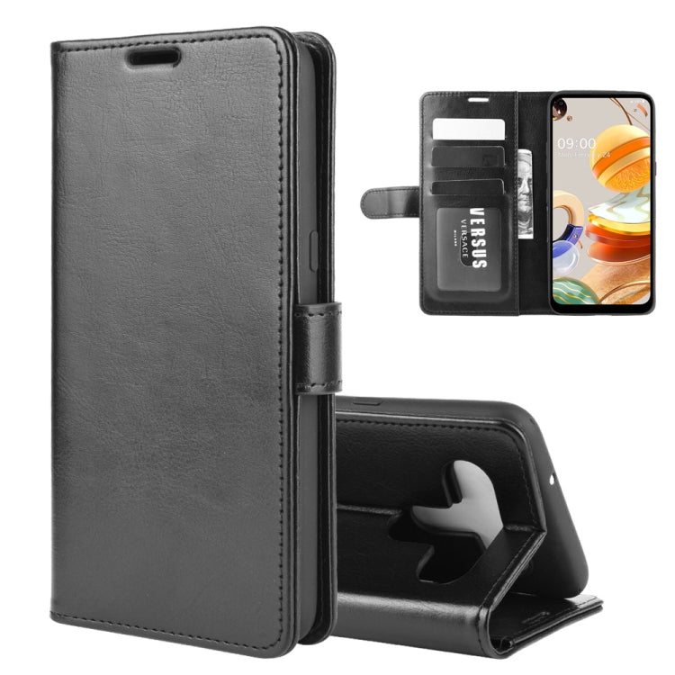 Black textured flip phone wallet case with card slots and fold-out stand holder