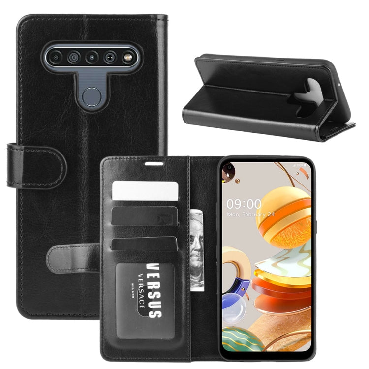 Black textured flip phone wallet case with card holder and fold-out stand