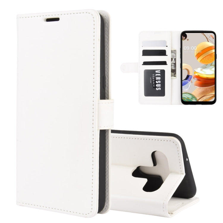 White leather-style wallet flip phone case with card slots and kickstand