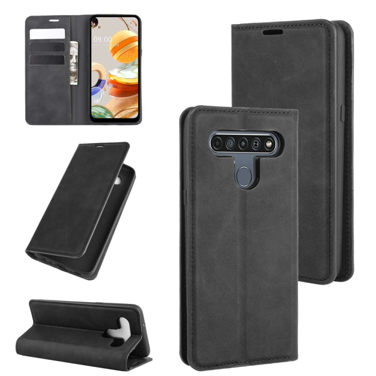 Black leather-look magnetic folio case with card slots, phone screen cover, and stand