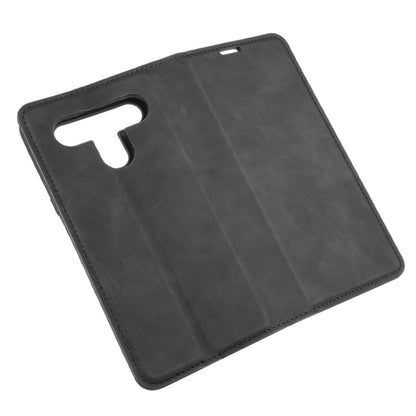 Black leather-look folio back cover with top speaker cutout and camera opening