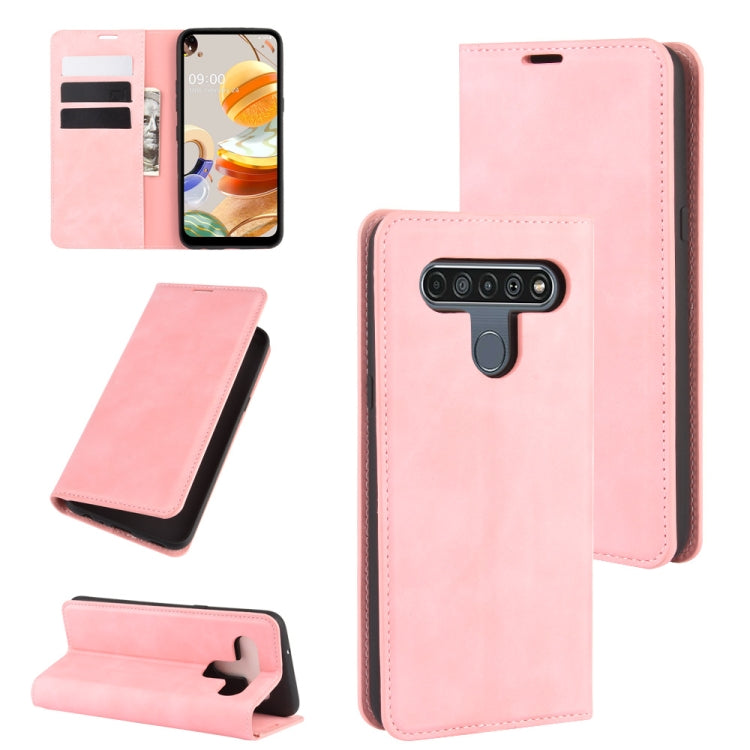 Pink magnetic leather-style phone case with card slots and fold-stand holder