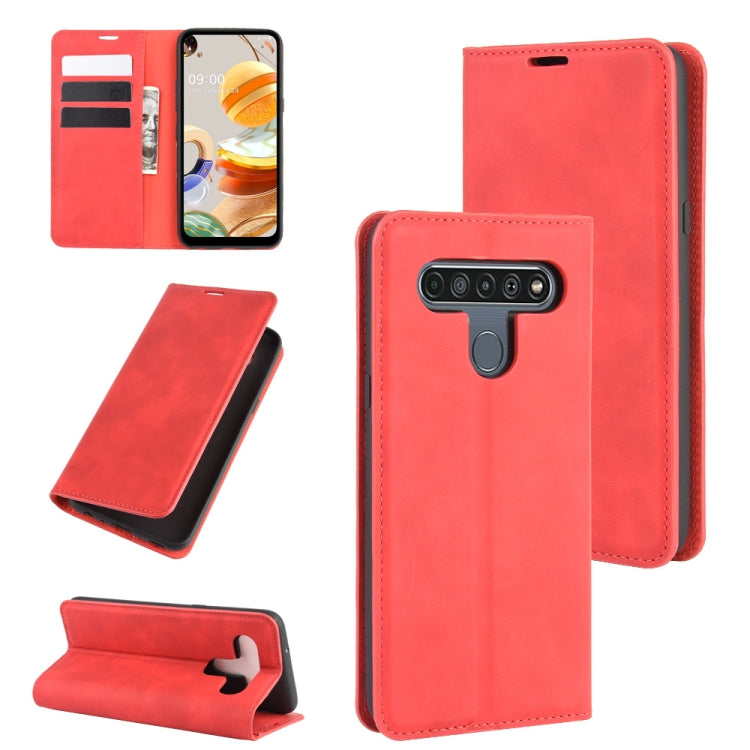 Red magnetic leather-style phone case with card slots and fold-stand holder