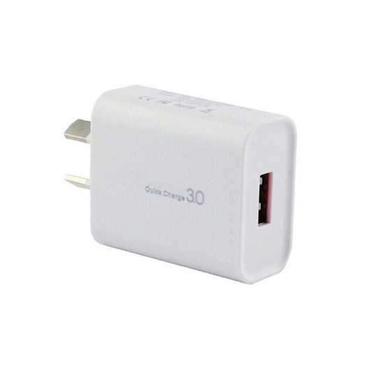 White single-USB wall charger with AU plug and QC 3.0 port