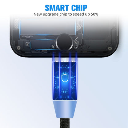 3 in 1 USB to 8 Pin + Type-C/USB-C + Micro USB Magnetic Metal Interface Nylon Braided Charging Cable, Length: 1m