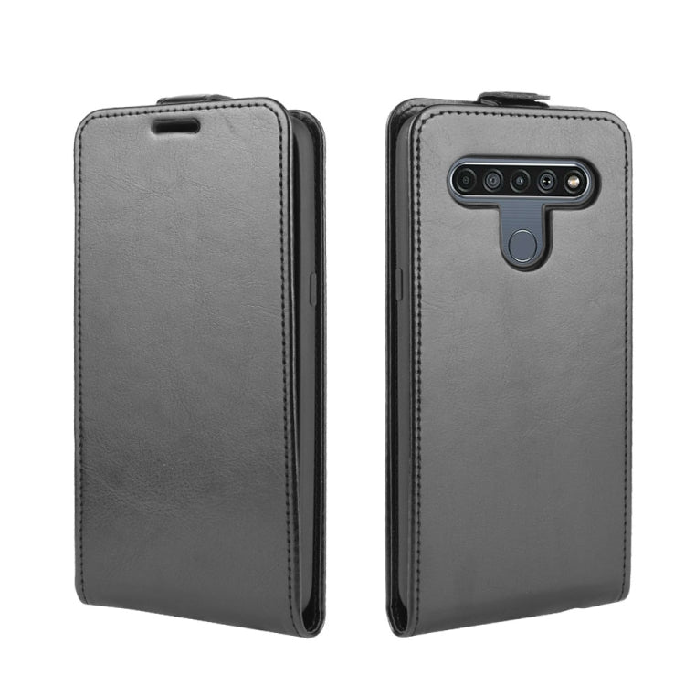 Gray leather flip phone case for LG K61 with vertical card-slot flap