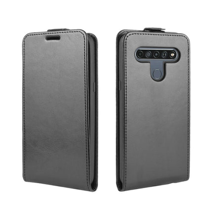 Gray leather flip phone case for LG K61 with vertical card-slot flap