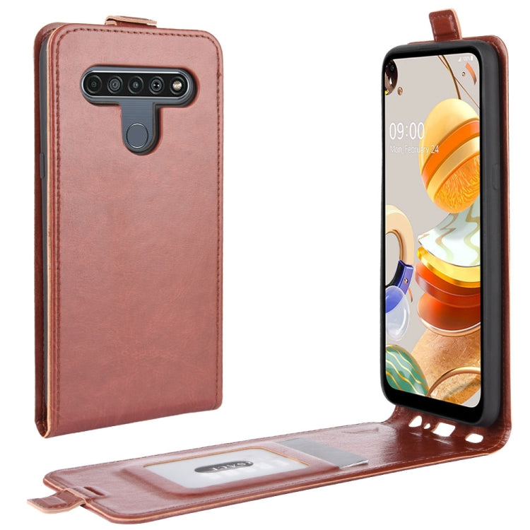 Rose-brown leather flip phone case for LG K61 with card slots and photo frame