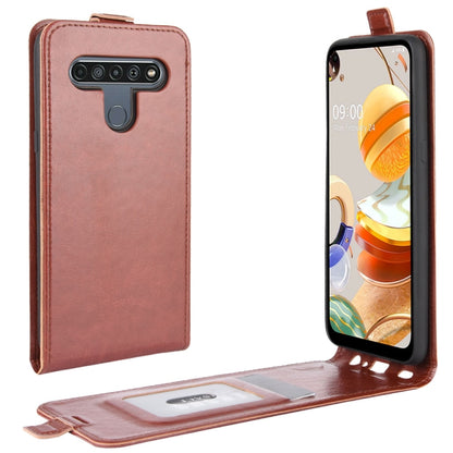 Rose-brown leather flip phone case for LG K61 with card slots and photo frame