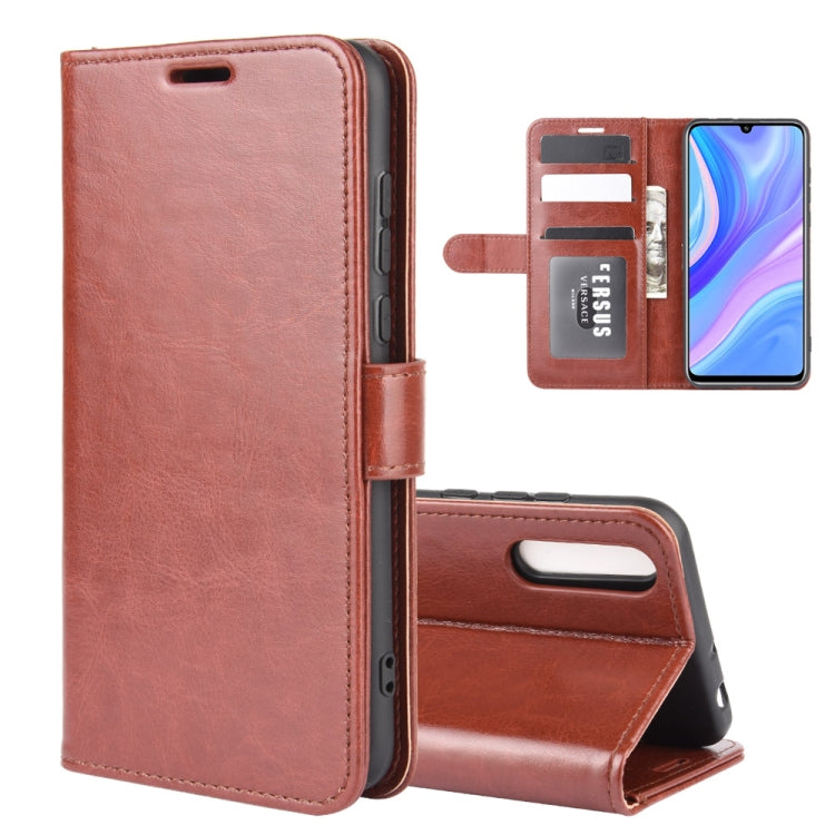 Brown flip phone case with card slots and holder, open view with phone attached