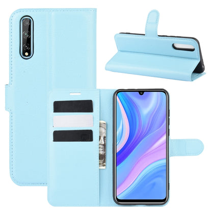 Light blue flip protective phone case with card slots and side camera cutout