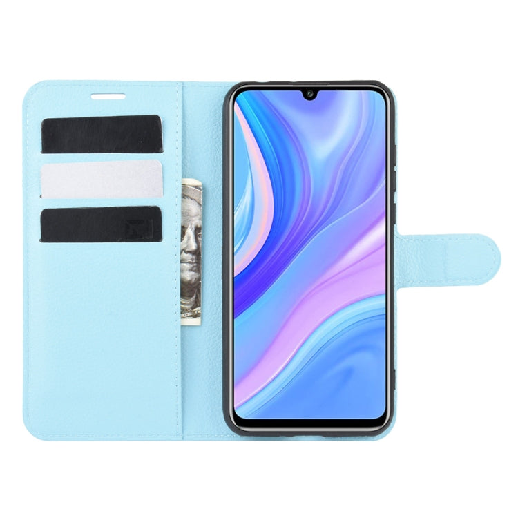 Light blue folio flip case with card slots and front display window