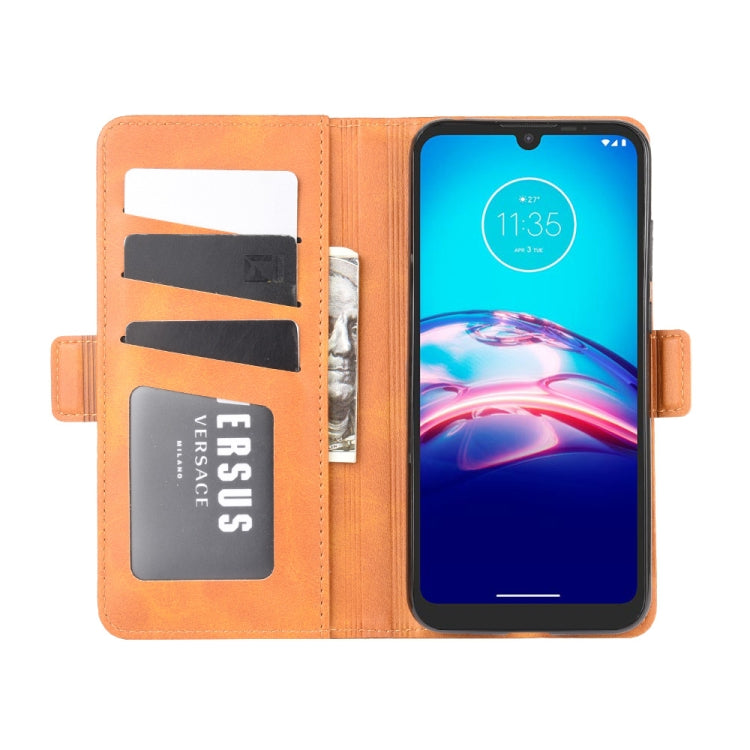 Orange leather flip phone wallet with horizontal card slots and phone screen opening