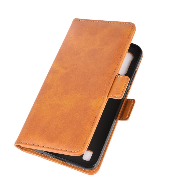 Orange leather folio phone case with side flap and interior phone compartment