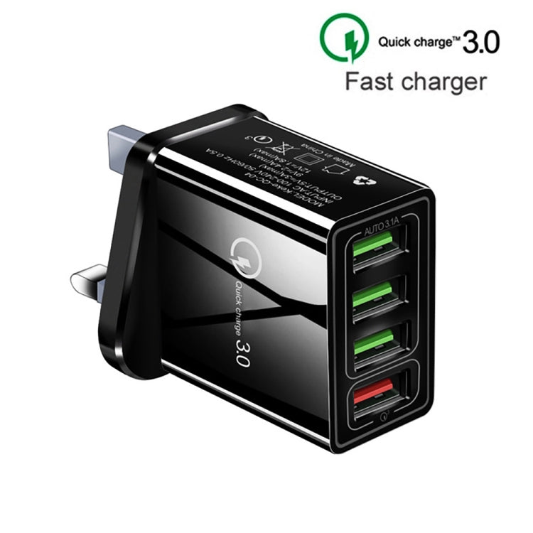2 in 1 1m USB to USB-C / Type-C Data Cable + 30W QC 3.0 4 USB Interfaces Mobile Phone Tablet PC Universal Quick Charger Travel Charger Set, UK Plug, USB-C / Type-C Set UK Plug