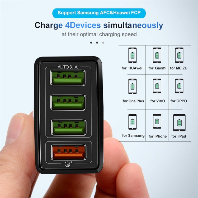 2 in 1 1m USB to USB-C / Type-C Data Cable + 30W QC 3.0 4 USB Interfaces Mobile Phone Tablet PC Universal Quick Charger Travel Charger Set, UK Plug, USB-C / Type-C Set UK Plug
