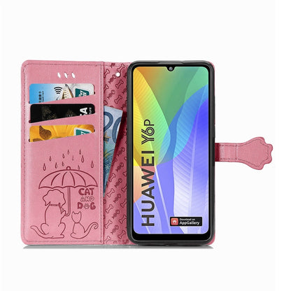 Cute Cat and Dog Embossed Horizontal Flip Leather Case with Bracket / Card Slot / Wallet / Lanyard, For Huawei Y8P/ Enjoy 10S, For Huawei Y6P, For Xiaomi  Redmi 10X Pro 5G/10X 5G, For OPPO A52/A72/A92