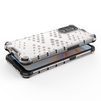 White honeycomb shockproof phone case with TPU bumper and camera cutouts for OPPO Reno 4 Pro