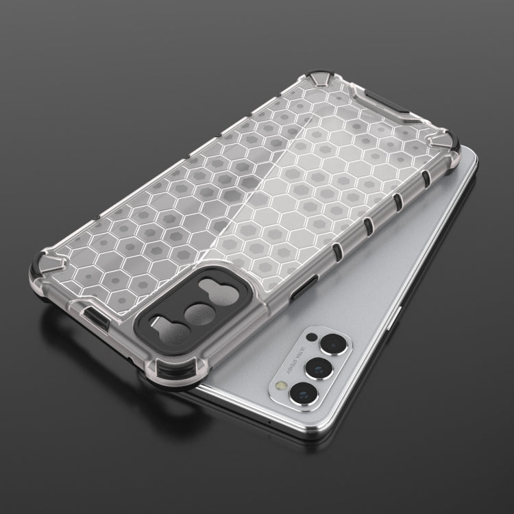 Clear gray honeycomb shockproof phone case with TPU bumper and camera cutouts for OPPO