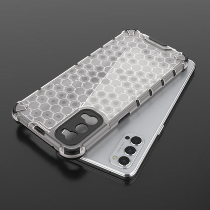 Clear gray honeycomb shockproof phone case with TPU bumper and camera cutouts for OPPO