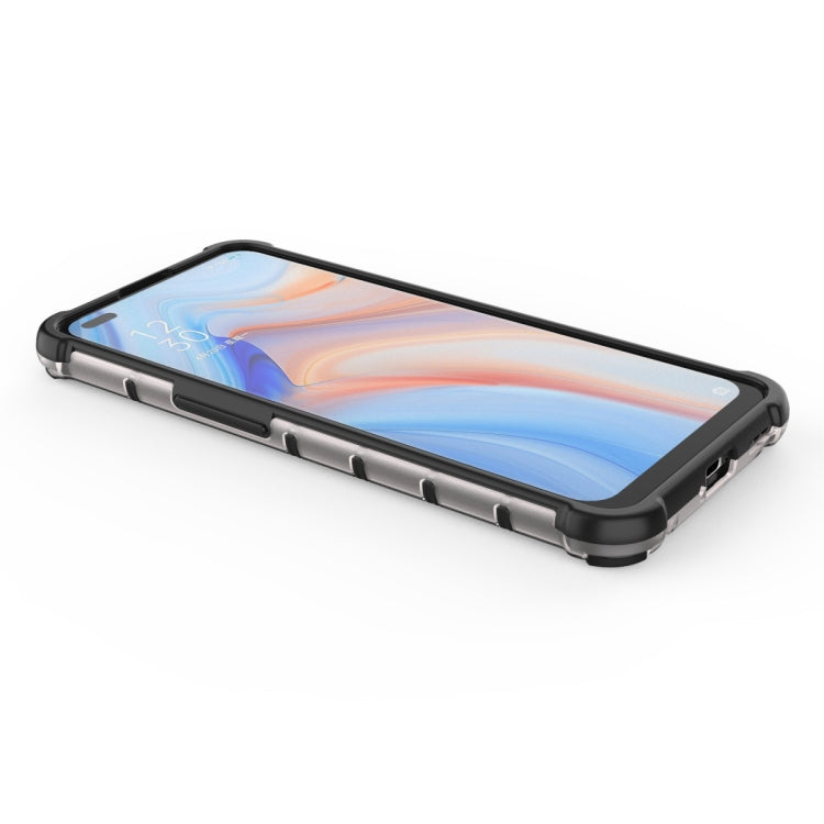 Clear front honeycomb phone case with black TPU frame for OPPO Reno4