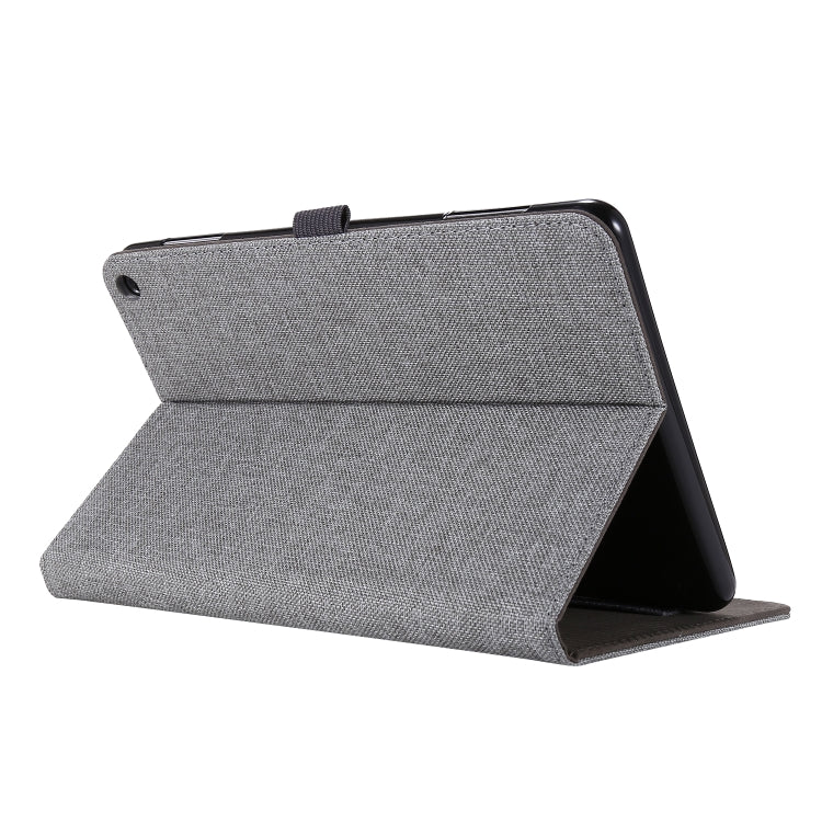 Grey horizontal flip tablet case with textured fabric PU leather stand