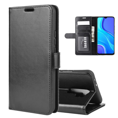 Black leather-style flip wallet case for Xiaomi Redmi 9 with card slots and stand