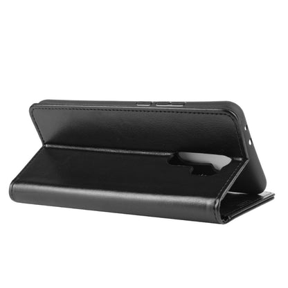 Black horizontal flip stand case for Xiaomi Redmi 9 with fold-back viewing support
