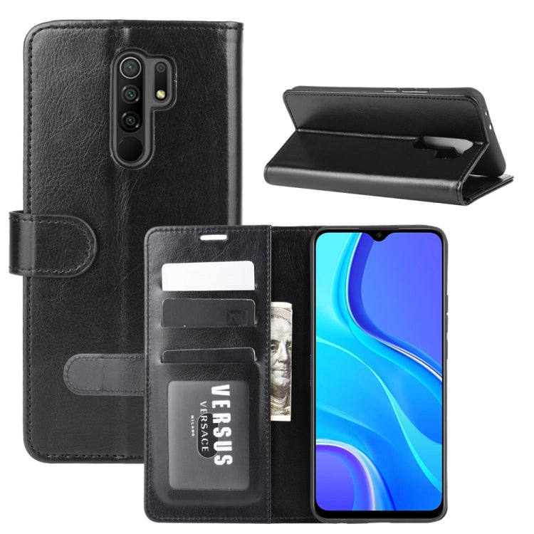 Black leather-style wallet flip case for Xiaomi Redmi 9 with card slots and side buttons