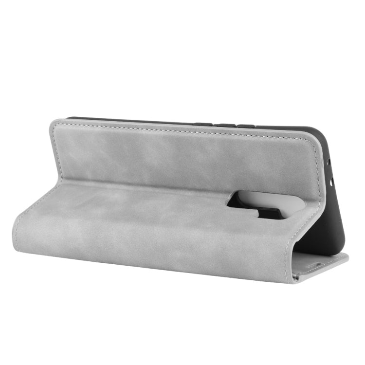 Grey leather wallet case for Xiaomi Redmi 9 with flip-stand viewing position
