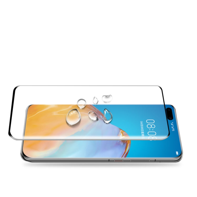 Curved tempered glass screen protector film lying over smartphone display