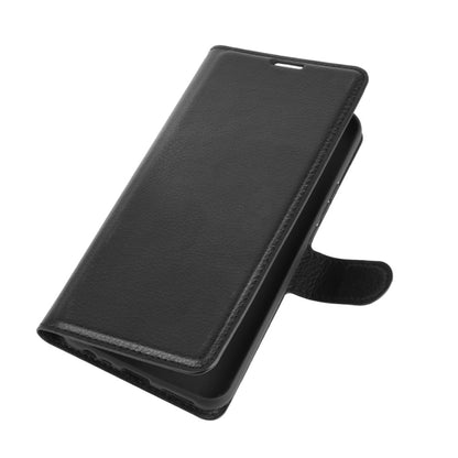 Litchi texture flip phone case with side hand strap, for Redmi 9, black