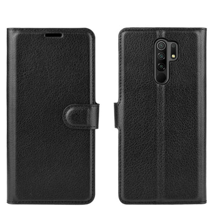 Litchi texture folio flip case with magnetic flap, for Redmi 9 phone, black