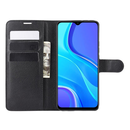 Litchi texture flip wallet case with card slots, for Redmi 9 phone, black
