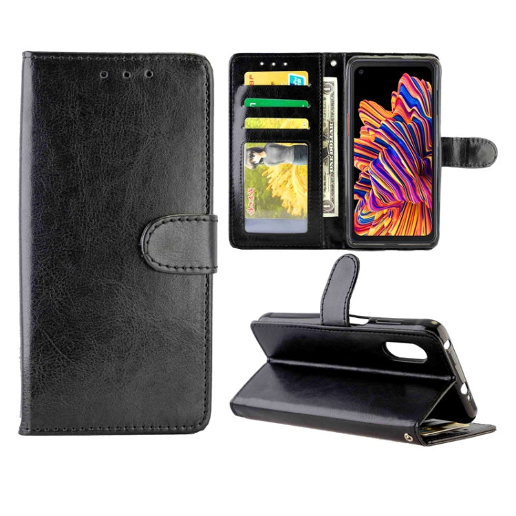 Black crazy horse texture leather flip phone wallet case with card slots and stand