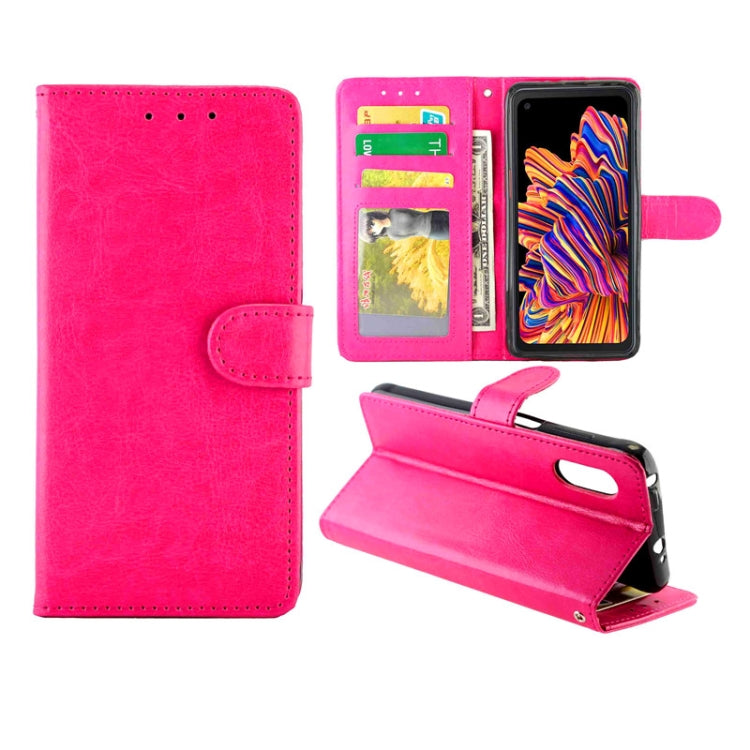 Pink crazy horse texture leather flip phone wallet case with card slots and folding stand