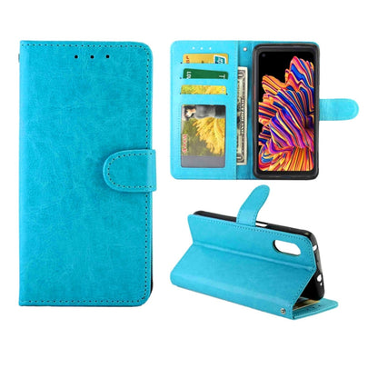 Light blue crazy horse texture leather flip phone wallet case with card slots and stand