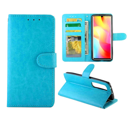 Baby blue horizontal flip phone case with card slots and wallet pocket with stand