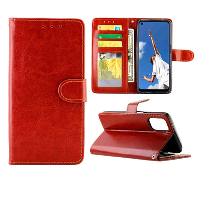 Red crazy horse texture leather flip phone wallet case with card slots and holder