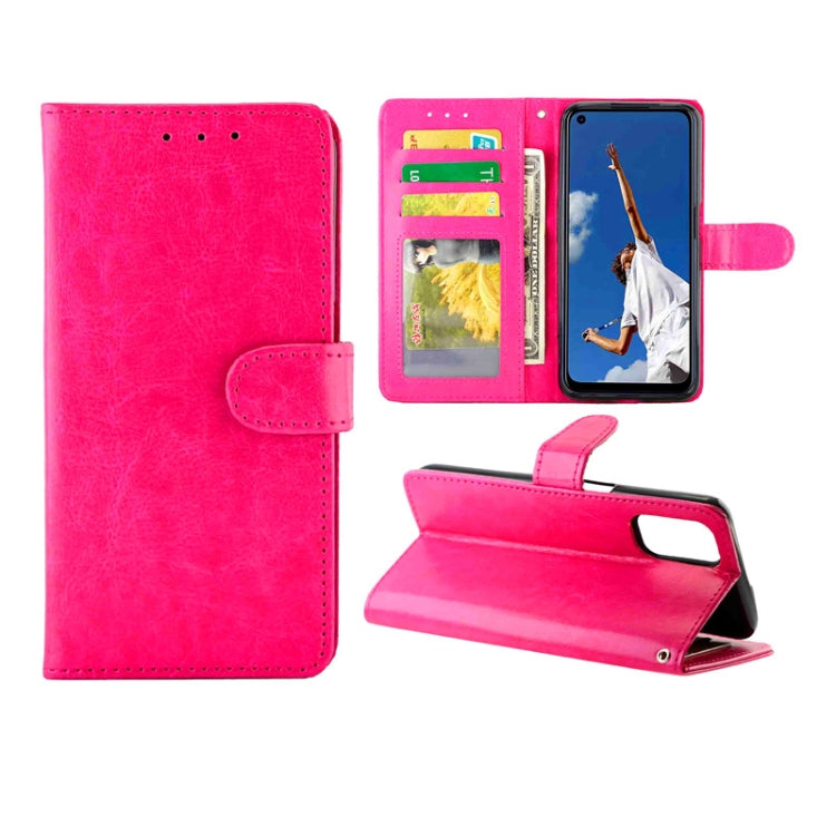 Magenta crazy horse texture leather flip phone wallet case opened, showing card slots