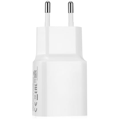 White EU wall charger with two-prong plug and USB-C port on front