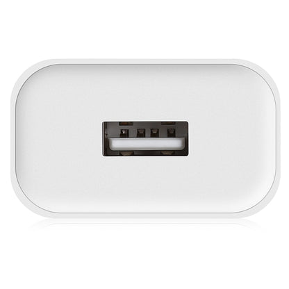 White compact wall charger with recessed USB charging port