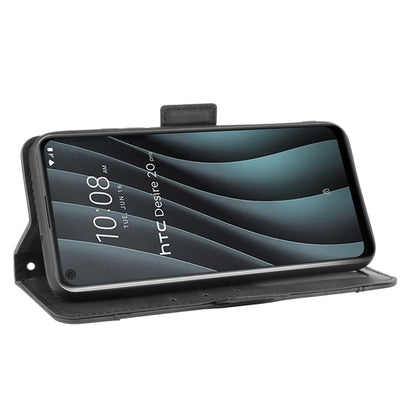 Black leather wallet phone case folded into a viewing stand
